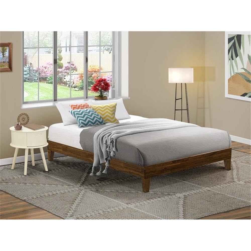 East West Furniture NVP-22-Q Queen Size Bed Frame with 4 Solid Wood Legs and 2 Extra Center Legs - Walnut Finish
